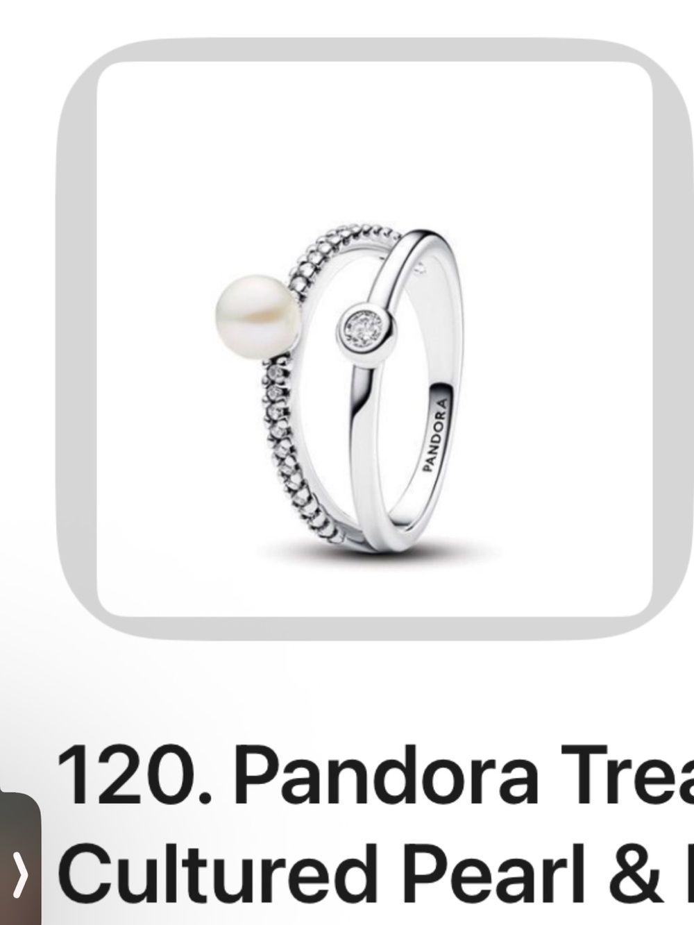 Pandora Treated freshwater cultured Pearl & Pave double band sterling silver
